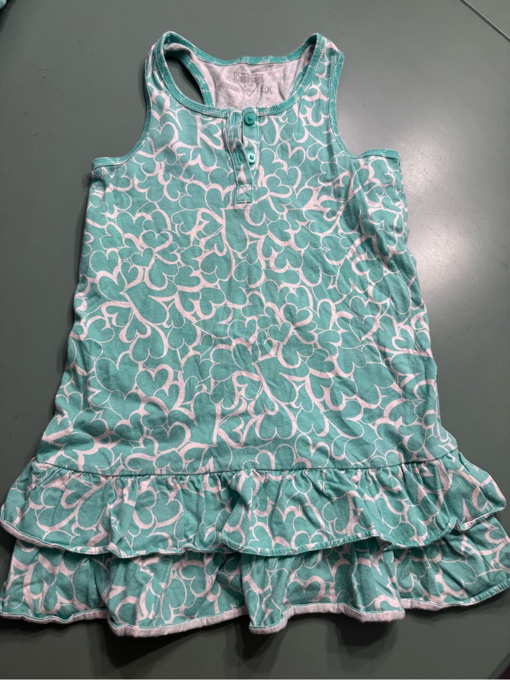 Oshkosh 6x Girls Aqua and White Heart Tank Dress